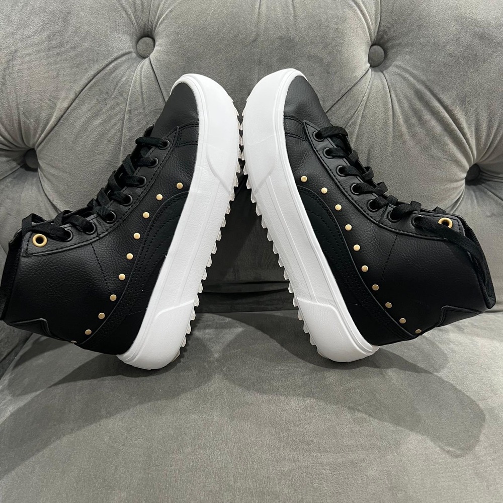 Puma Kaia Mid Studs Sneakers Youth 5.5 Black Gold Platform High Top 390483-01 - Picture 5 of 9
